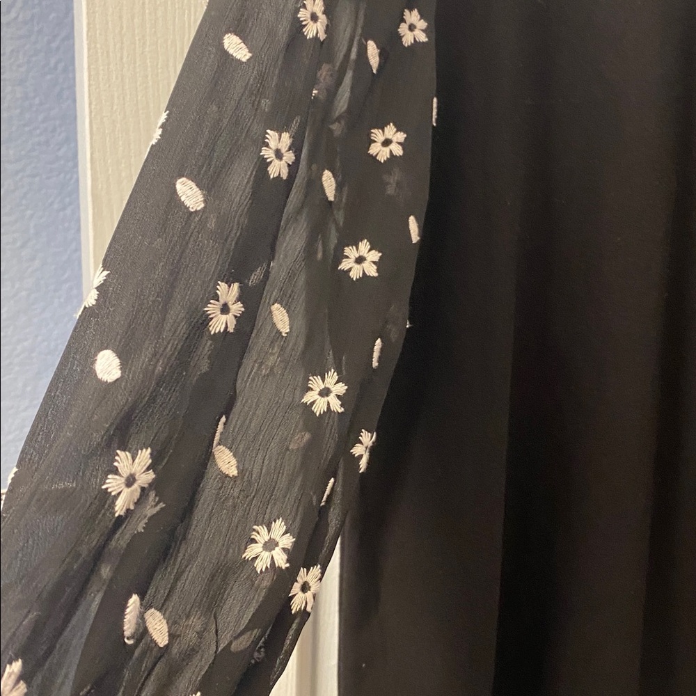 CeCe Black Top with Embroidered Floral Sheer Sleeves - Picture 3 of 12